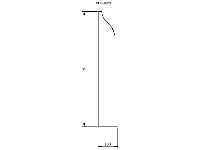 Line drawing of an 8" x 1 3/8" molding.