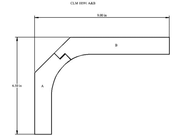 Diagram of a 9x6.5 inch shape with labels A & B.