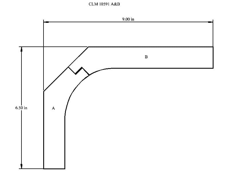 Diagram of a 9x6.5 inch shape with labels A & B.