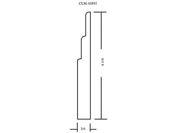 Casing profile, 6 1/4 inches tall, 3/4 inch wide.