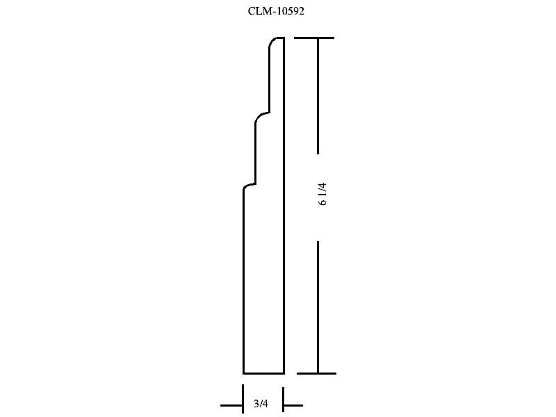 Casing profile, 6 1/4 inches tall, 3/4 inch wide.