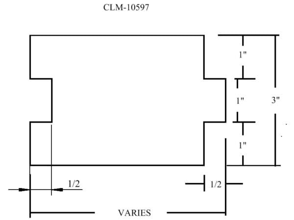 CLM-10597, rectangular shape with dimensions.