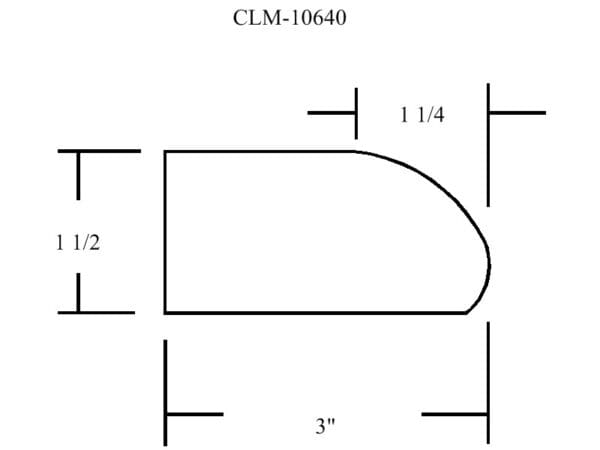 Diagram of a 3" x 1 1/2" countertop edge.