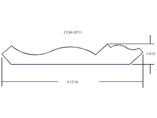 Line drawing of a curved molding profile.