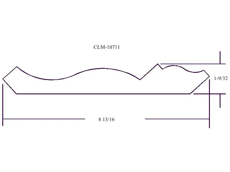 Line drawing of a curved molding profile.