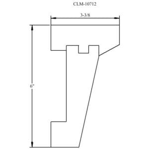 Line drawing of a 6 inch by 3 3/8 inch bracket.