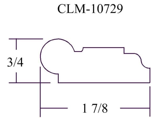 Line drawing of a 3/4 x 1 7/8 molding.