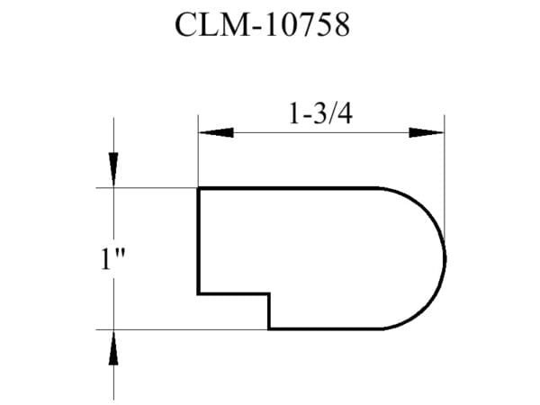 Line drawing of a 1 inch by 1-3/4 inch shape.