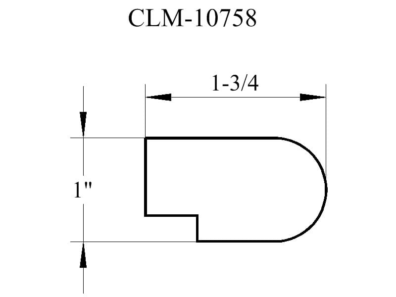 Line drawing of a 1 inch by 1-3/4 inch shape.