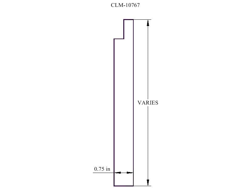 Diagram of a vertical rectangle 0.75 inches wide.