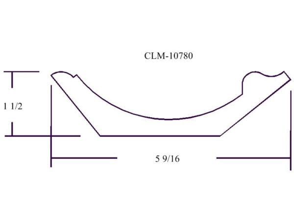 Line drawing of a curved molding profile.