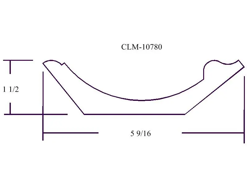 Line drawing of a curved molding profile.