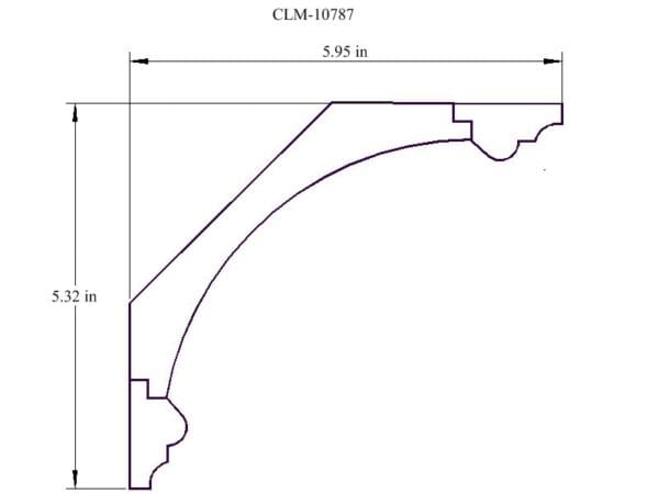 Line drawing of a curved molding.