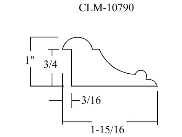 Line drawing of molding with dimensions.