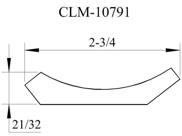 Line drawing of a curved shape with dimensions.