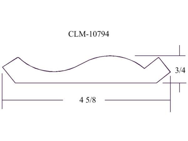 Line drawing of a curved molding profile.