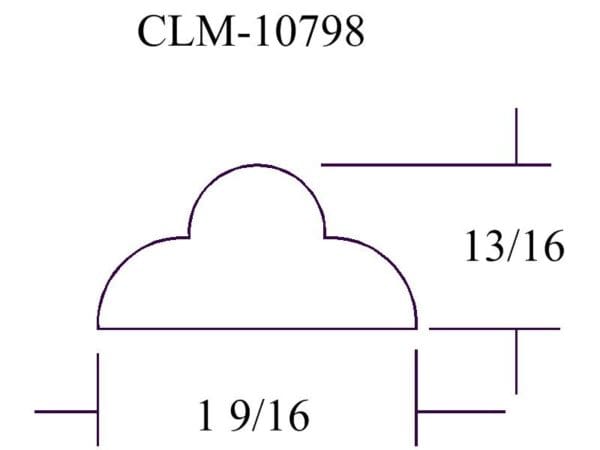 Line drawing of a cloud shape with dimensions.