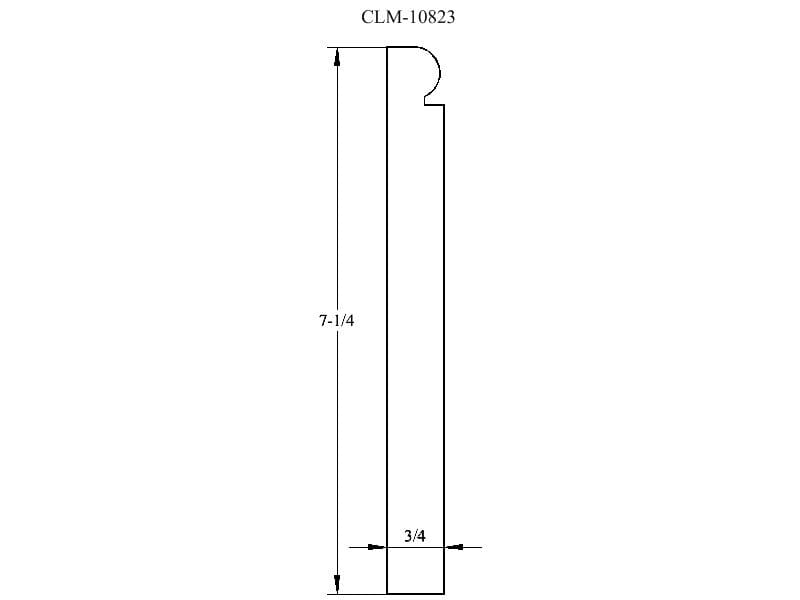 Line drawing of a 7 1/4" by 3/4" casing.