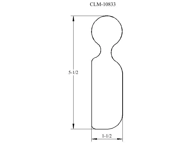 Line drawing of a door handle, CLM-10833.