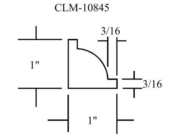 Line drawing of a 1" x 1" corner molding.