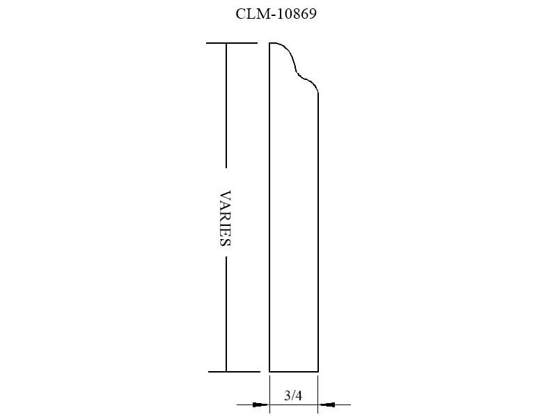 Line drawing of a trim molding profile.