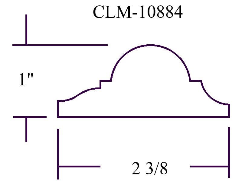 Cove molding with 1" height and 2 3/8" width.