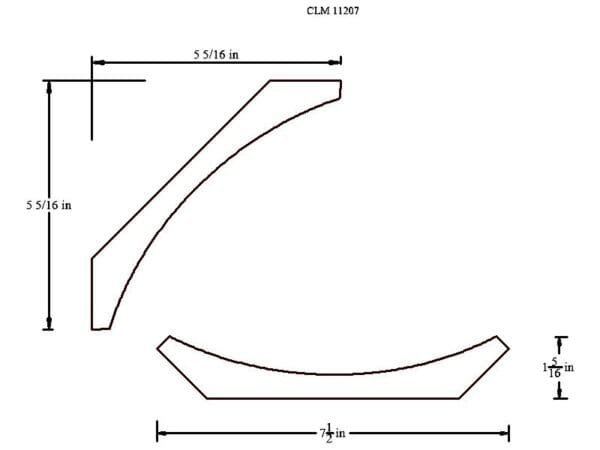 Line drawing of a curved molding.