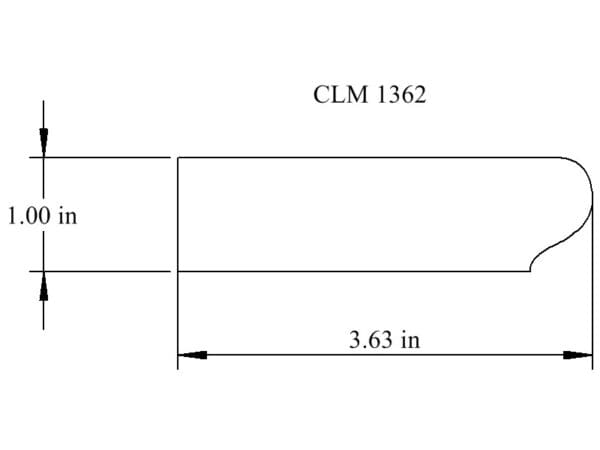 Line drawing of a 3.63 x 1 inch shape.