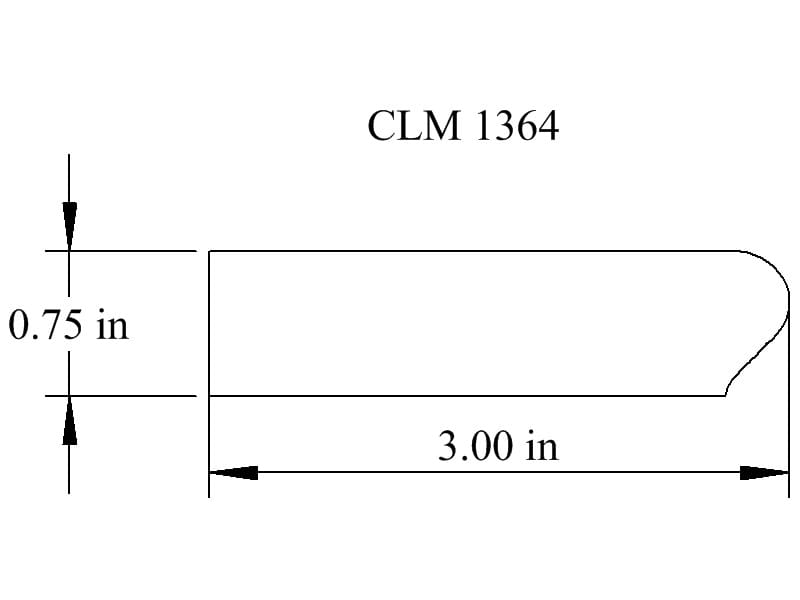 Line drawing of a 3 inch by 0.75 inch part.