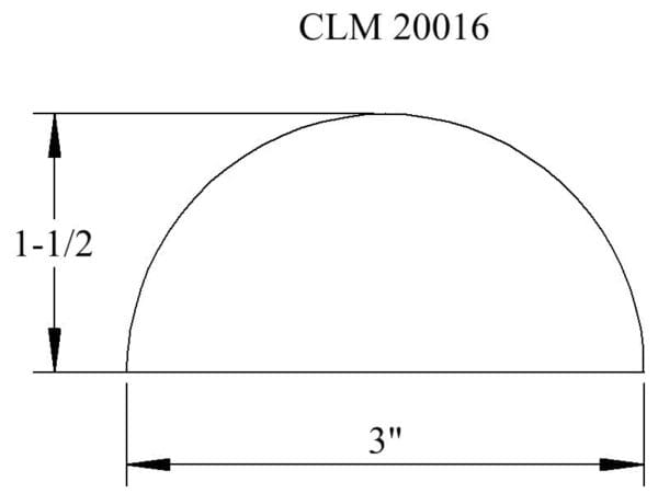 Diagram of a 1.5" x 3" half-round.