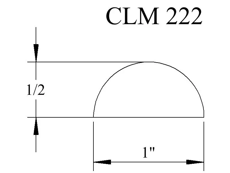 CLM 222, half-circle diagram, 1 inch wide, 1/2 inch high.