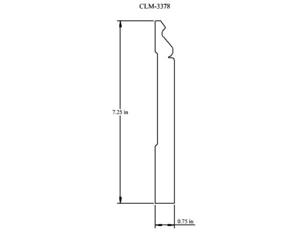 Line drawing of a 7.25 in baseboard.