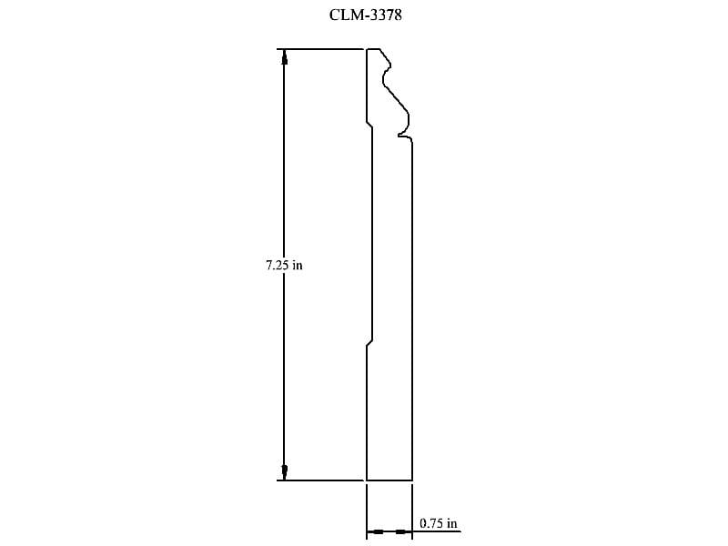 Line drawing of a 7.25 in baseboard.