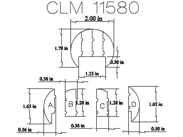 CLM 11580 component dimensions diagram.