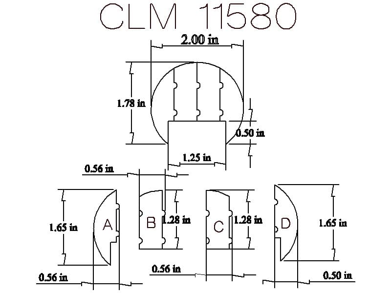 CLM 11580 component dimensions diagram.