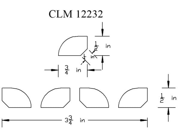 CLM 12232 quarter-round molding dimensions.